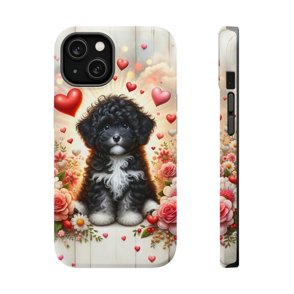 DistinctInk Tough Case for Apple iPhone 15 PLUS (6.7" Screen), Compatible with MagSafe Charging - Valentine's Day Barbet Puppy