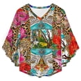 thumbnail image 4 of Vibrant Floral Leopard Print Textile Women's V-Neck Blouse With 3/4 Ruffled Bell Sleeves Casual Top Ladies Blouses, 4 of 7
