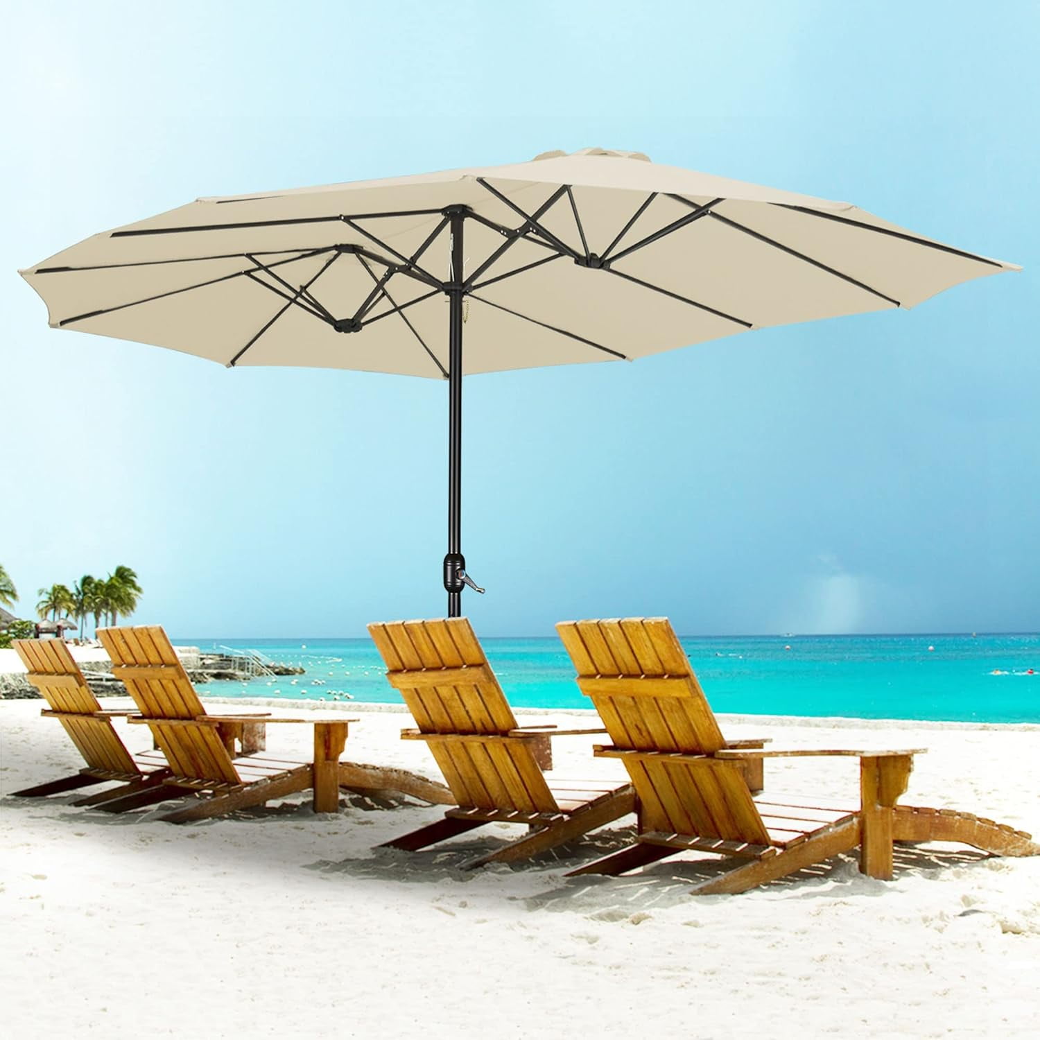 15x9 ft Patio Rectangular Market Umbrella w/ Wind Vent, Sand