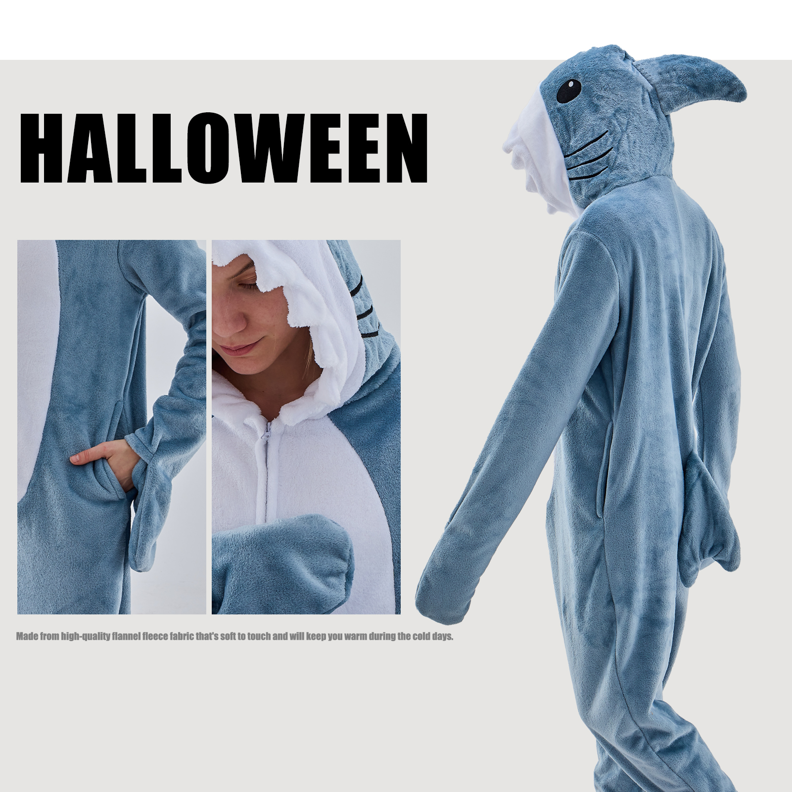 JUOLOET Unisex Adult Shark Onesie Pajama Costume photo 4