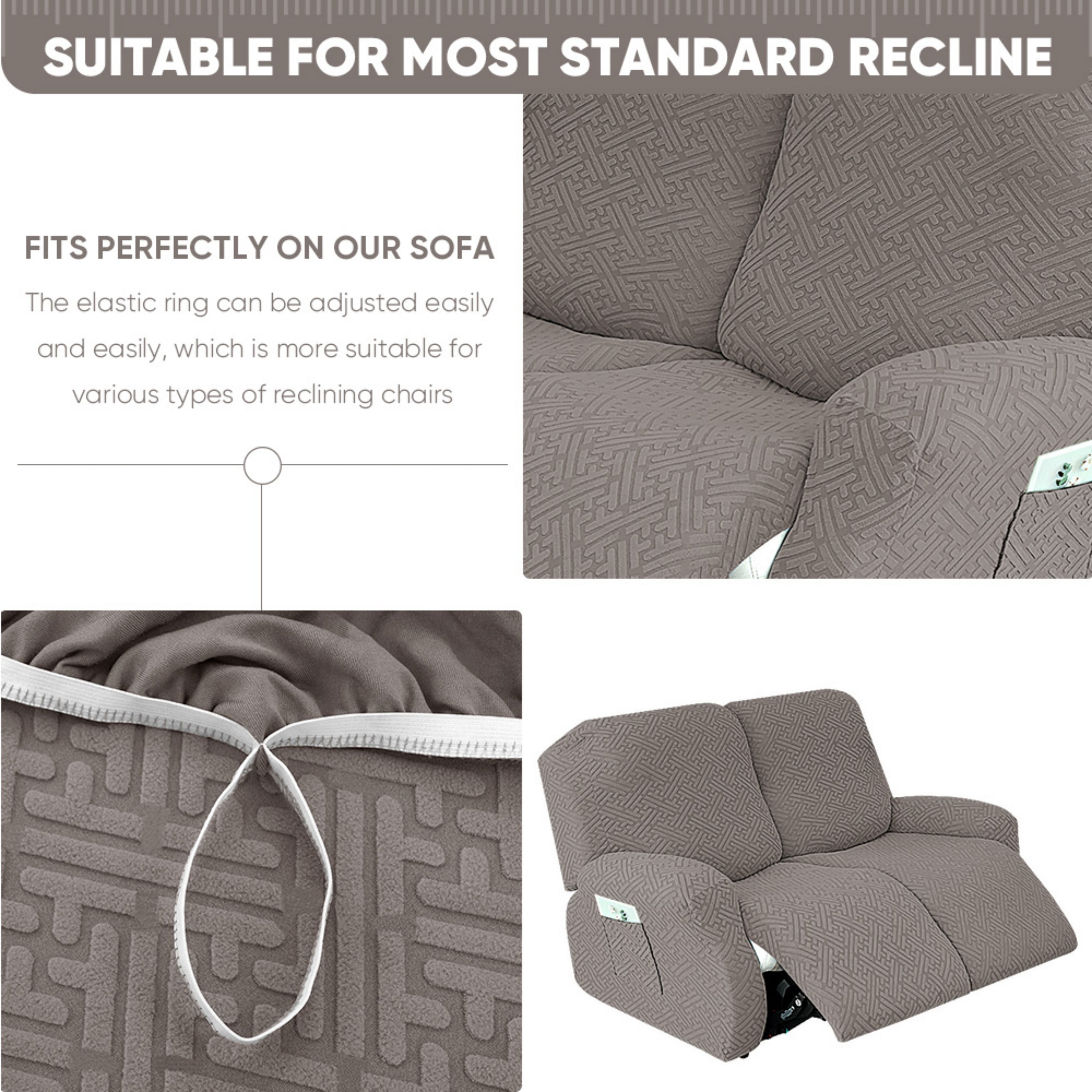 Lavish Cover Stretch Recliner Loveseat Cover, Non-Slip Slipcovers for Recliner Loveseat, Washable Furniture Protector with Pocket & Elastic Bottom for Kids Pets, 2 Seaters, Gray Green