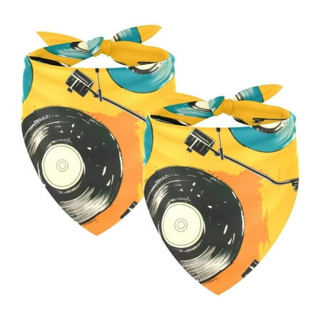 PhooArto Color Record Player Pattern Dog Bandanas 2 Pack Soft Washable Pet Scarf Triangle for Large Dogs Puppies and Cats