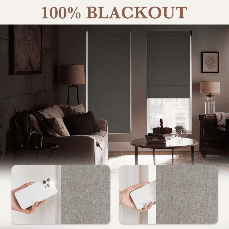 NICETOWN Magnetic Door Curtains for Window, 100% Blackout Linen Roman Shades Room Darkening Thermal Insulated French Door Curtains for Patio Glass Front Door, Taupe, 24"x72", 1 Panel