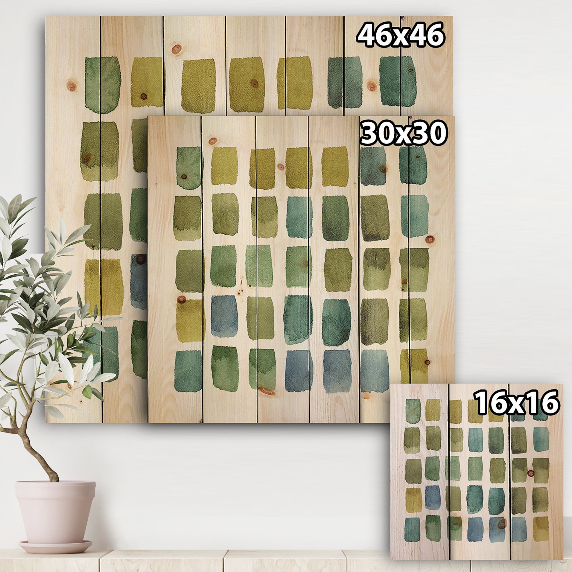 Designart 'Geometric Maze of Blue And Green' Transitional Print on Natural Pine Wood