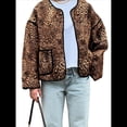 thumbnail image 2 of Chaqueta Acolchada Corta para Mujer, Ligera, con Estampado de Leopardo, Abierta Al Frente, Tipo Cárdigan, Abrigo Exterior. Marrón M, 2 of 9