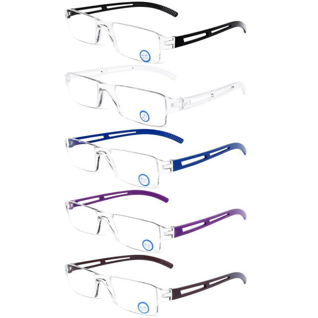 DOOViC 5 Pack Rimless Reading Glasses Blue Light Blocking Computer Readers Anti Eyestrain 2.00