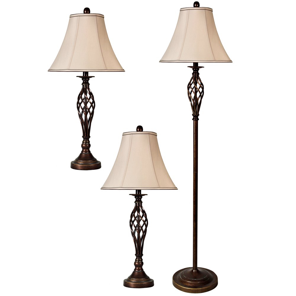 Barclay Table Lamp Brass Finish White Silk Shade Set Of 3 2