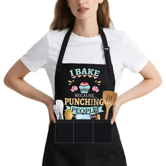 Cake Baking Funny Apron Women with 3 Pockets and Double Shoulder Belts Wife Barbecue Cooking Kitchen Apron
