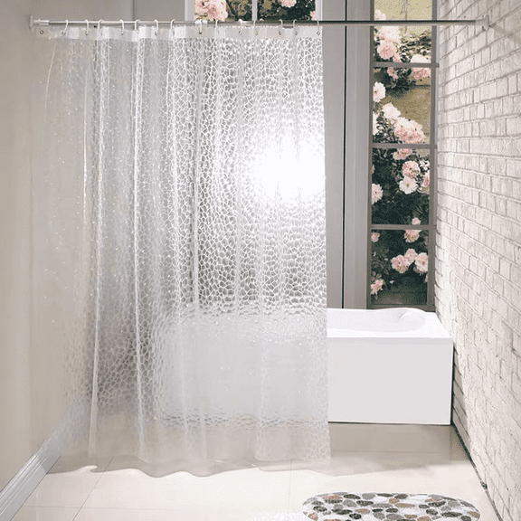 Shower Curtain Liner with 12 Plastic Hooks, 72x72 Inch Plastic Shower Curtain Liner for Shower Stall & Bathtubs, Bathroom Curtains Shower Curtain and Liner Set (Clear Cube)