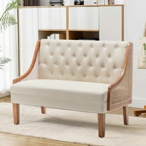 Andeworld Small Loveseat,Single Mini Sofa Couch with Rattan Armrests for Living Room,Bedroom(Beige)