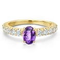 thumbnail image 3 of Gem Stone King 14K Yellow Gold Purple Amethyst and Lab Grown Diamond Engagement Ring for Women | 1.40 Cttw | Oval Checkerboard 7X5MM | Gemstone February Birthstone | Size 5, 3 of 6