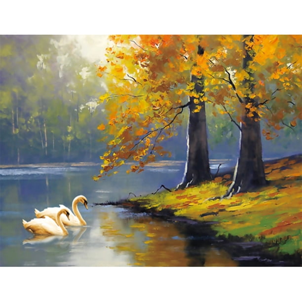 Impreso 11CT DIY completo bordado Swan Lake Cross Stitch Kits decoración del hogar FLhrweasw Nuevo