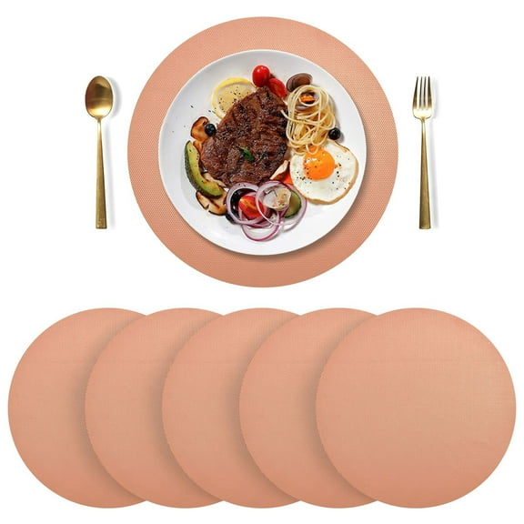 Round Placemats Plate Mats 15 Inch Non-Slip Heat Resistant Washable PVC Set Table Decoration for Kitchen Dining Crayon Red