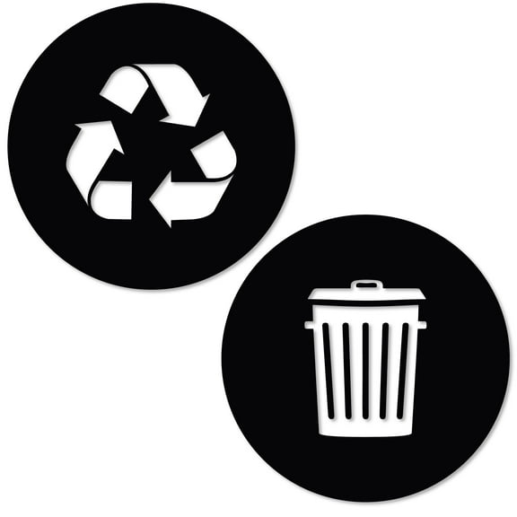Recycle and Trash Sticker Logo Style Symbol to Organize Trash cans or Garbage containers and Bins - Contour Cut Decal Sticker (Black Glossy, XSmall)