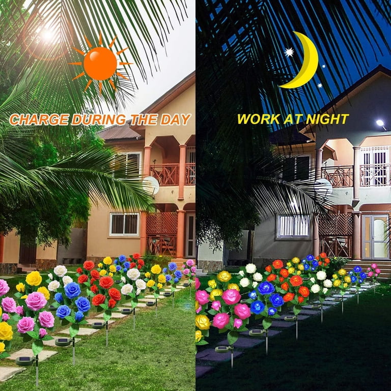 Rirool Solar Rose Flower Lights, Set of 5, LED Garden Stakes photo 5