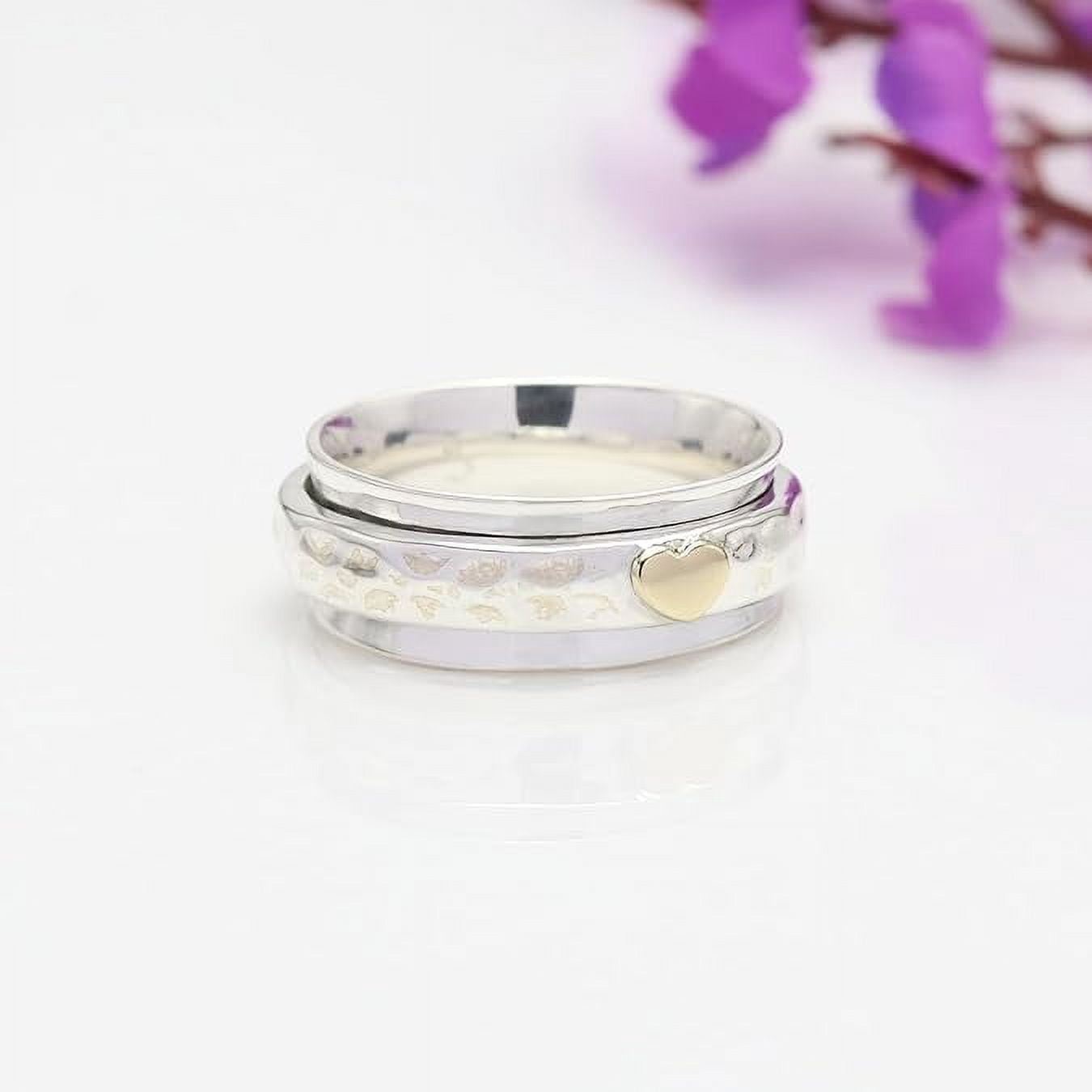 JAY JOOLS Golden Heart Fidget Spinner Ring - Anxiety Ring in 925 Silver for Women