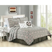 Home Soft Things 6 Piece Coventry Printed Quilt Set with bedskirt, Queen (90" x 90")