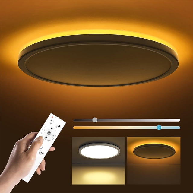 Matane 12in LED Flush Mount Ceiling Light Fixture with Remote Control, Nightlight 2000K Warm, 3000K-6500K Adjustable, Lo
