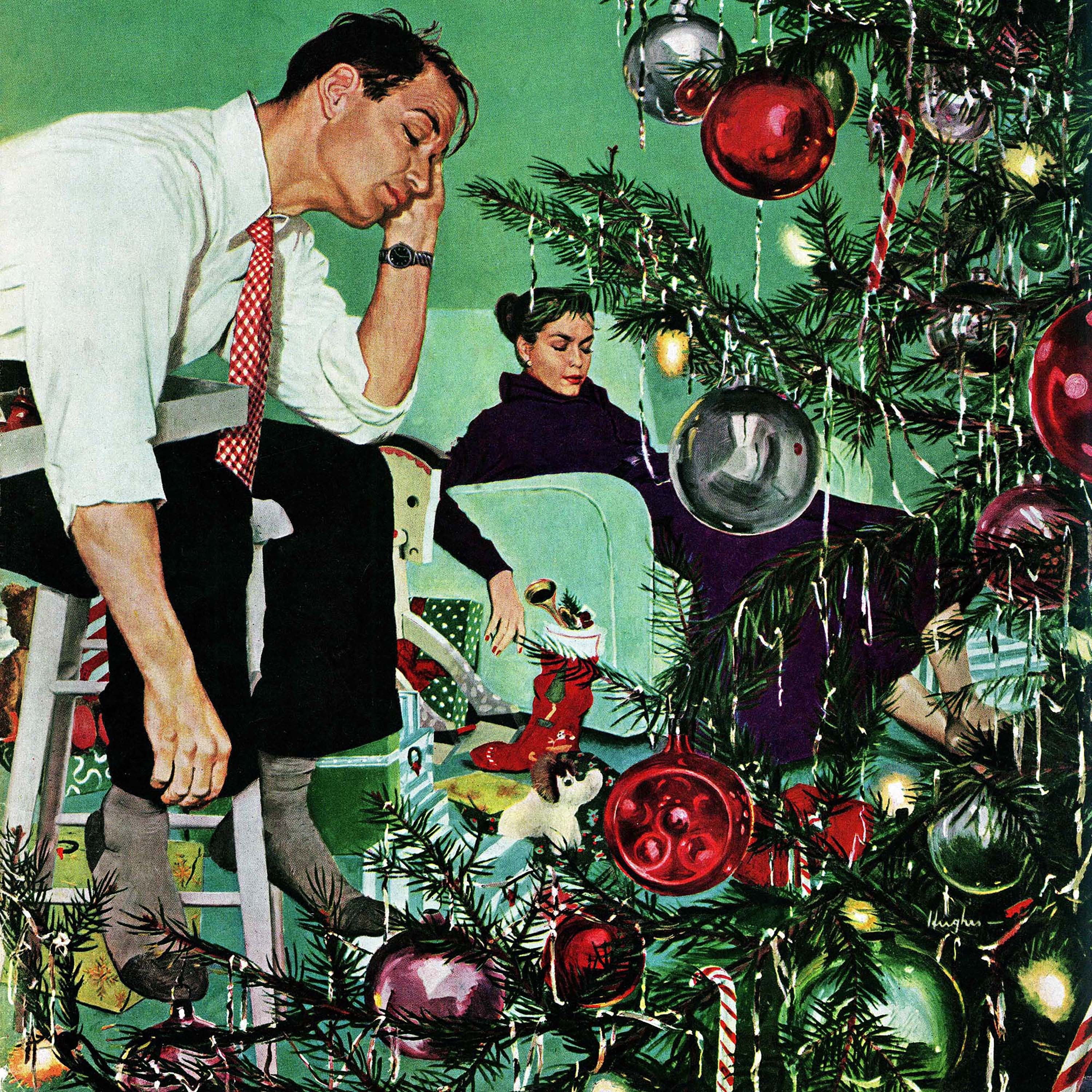 Marmont Hill "Trimming the Tree" by George Hughes Painting Print on Canvas
