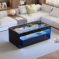thumbnail image 3 of Noble House High Gloss Coffee Table,Open Storage with LED Lights & Glass Top,Black, 3 of 9