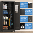 thumbnail image 2 of Marcree 72.8" H Metal Broom Closet Storage Cabinet, Garage Storage Cabinet with Pegboard & Hanging Rod Hooks for Garage Home, Black, 2 of 7