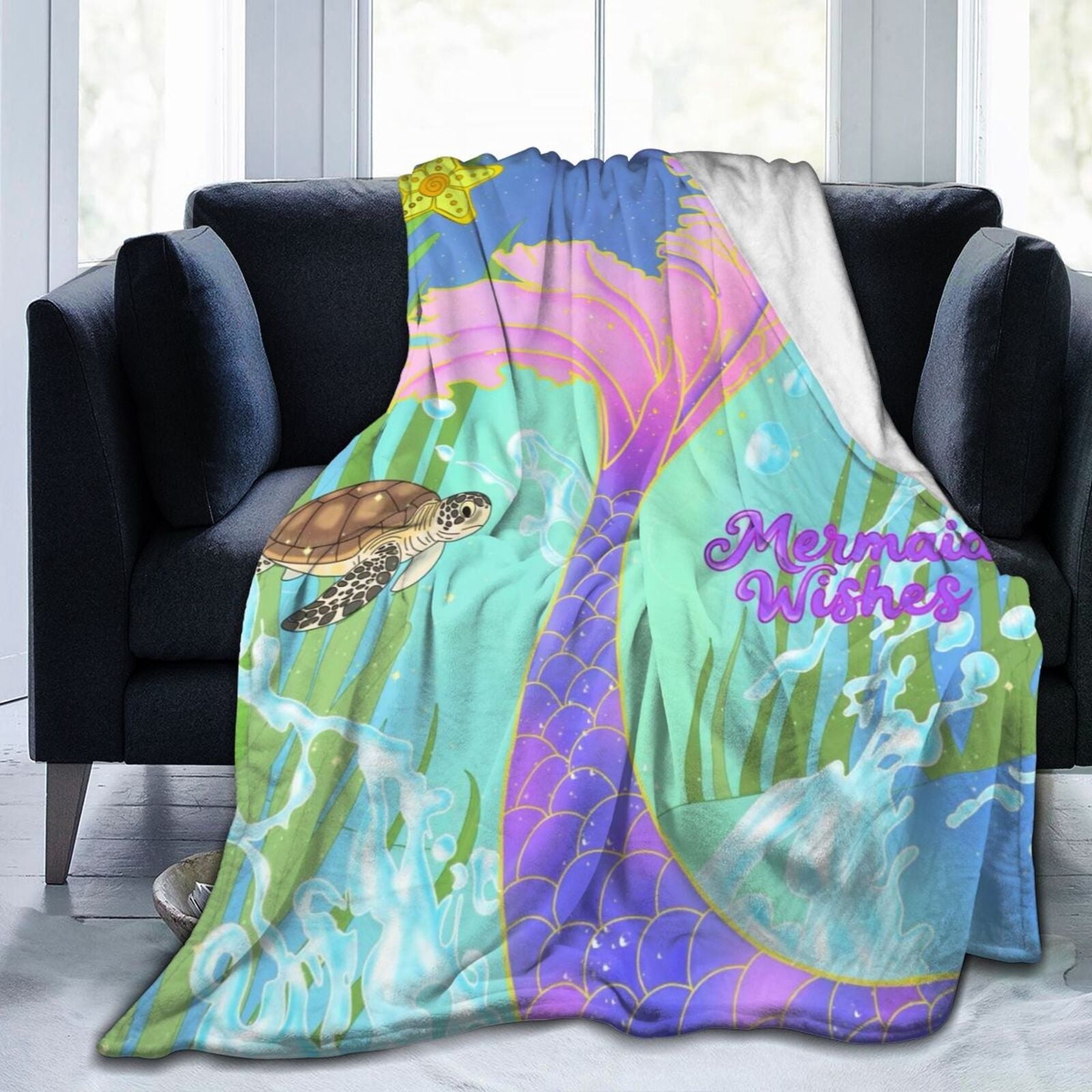 Mermaid Blanket, Cute Mermaid Tail Scales Fuzzy Soft Cozy Warm Mermaid Throw Blanket for Girls Kid, Fleece Blankets Couch Sofa Bedroom Nursery Bed Throws Blankets 50x 60inch