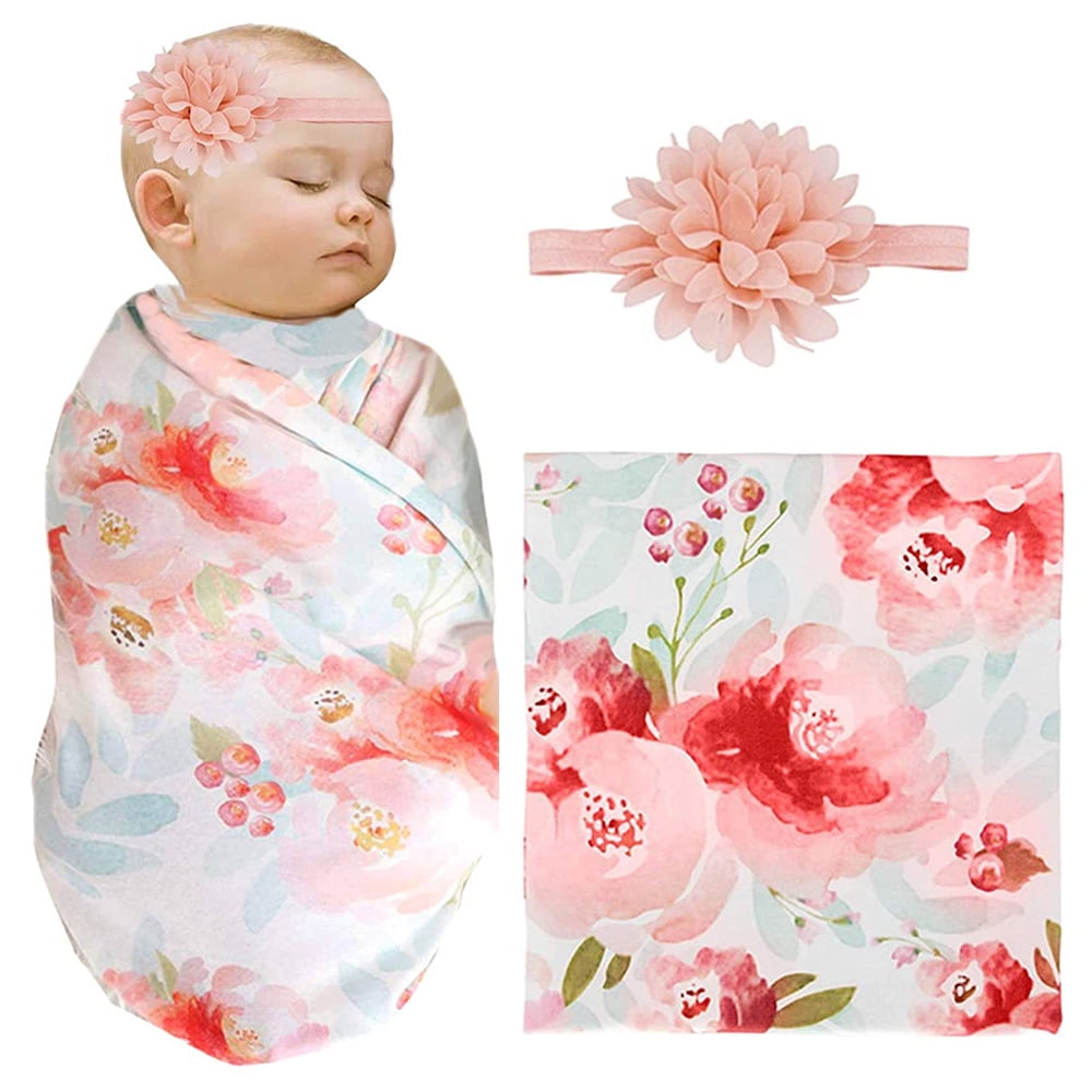 EIMELI 2 PCS Baby Receiving Blankets,Floral Swaddle Blankets Newborn