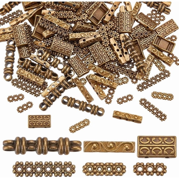 160pcs 6 Styles Rectangle Spacer Bar Beads Bronze Spacers Bar Beads Link Connectors Tibetan 2 3 4 5 Hole Spacer Multi Strand Link End Bar Jewelry Finding for DIY Jewelry Crafts Making