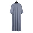 thumbnail image 6 of Mens Kaftan Thobe Embroidery V-Neck Half Short Sleeve Muslim Robe Dubai Long Gown Saudi Arab Thobe Robes for Summer Beach Navy, 6 of 8