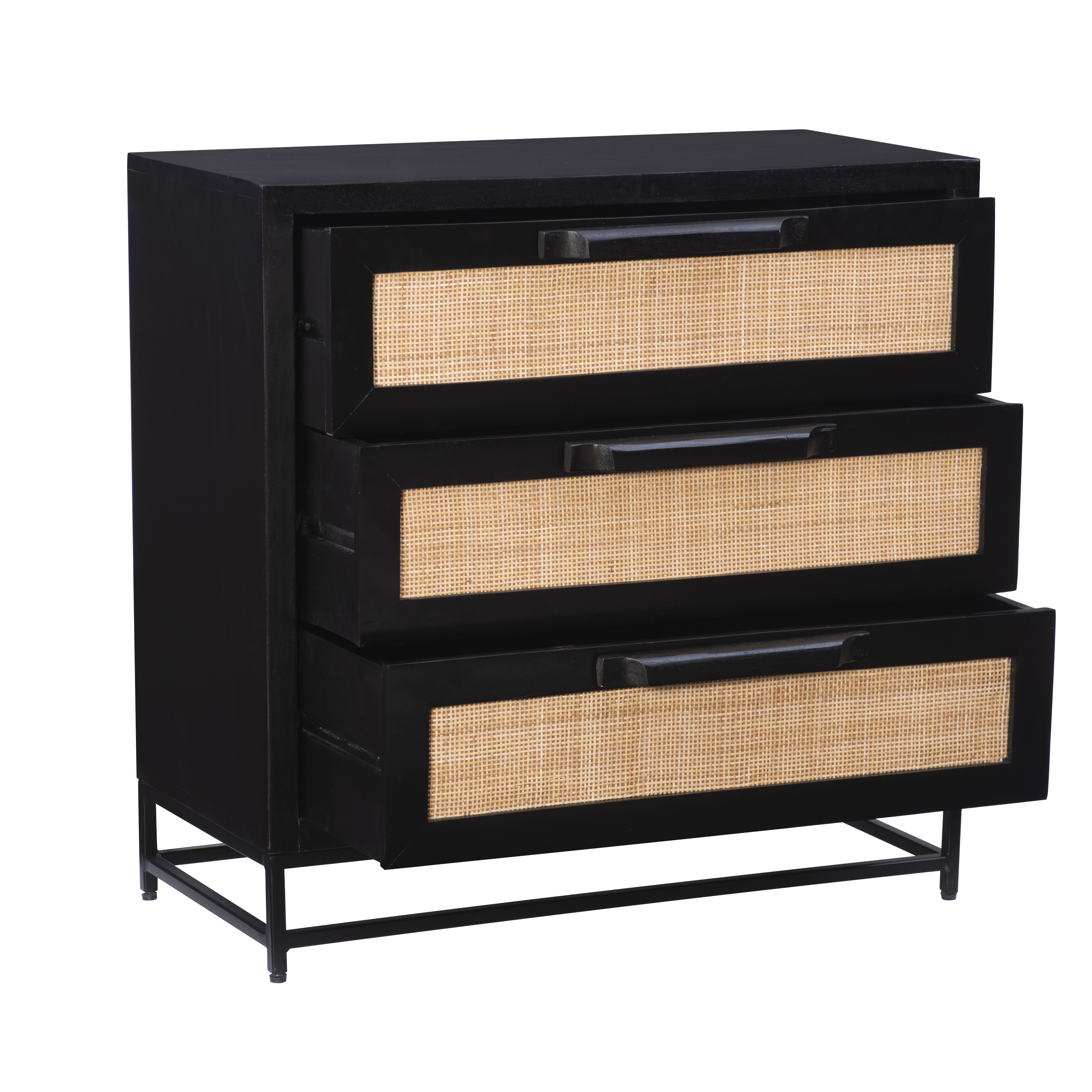 Powell Blair Rattan 3-Drawer Cabinet, Black