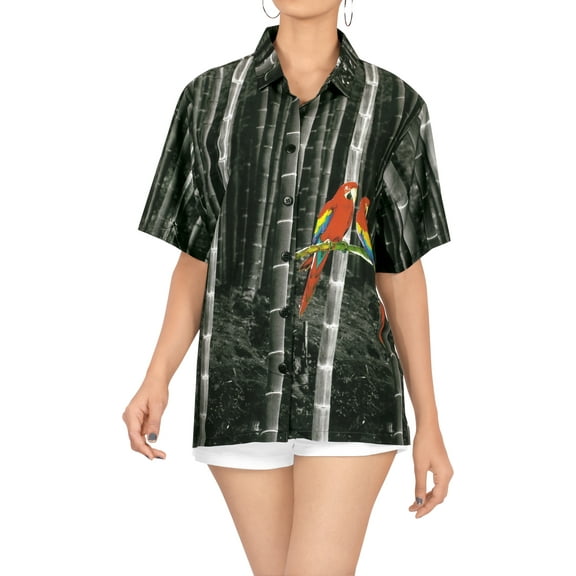 HAPPY BAY Women's Button Down Blouses Casual Beach Party Blouse Shirt Summer Short Sleeve Tropical Vacation Button up Hawaiian Shirts Blouses for Women M Bamboos, Black