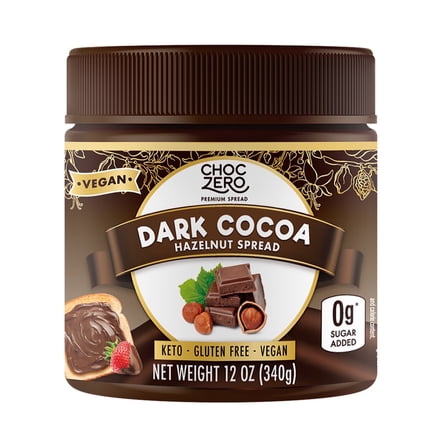 ChocZero Dark Chocolate Hazelnut Spread, Keto Friendly, Vegan, 12oz Jar