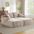 thumbnail image 3 of Muumblus Indoor Double Chaise Lounge Chair with Cup Holders, 69"W Oversized Deep Seat Cloud Sectional Sofa, Boneless Sleeper Sofa Bed, Camel Corduroy, 3 of 11