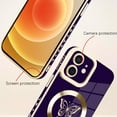 thumbnail image 2 of for iPhone 12 Case [Support for Magsafe] Butterfly Pattern Magnetic Plating Screen Protector Luxury Elegant Case Camera Protector Soft Shockproof Protective Corner Back Cover -Purple, 2 of 12
