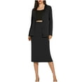 thumbnail image 2 of qolati Business Skirt Suit Set for Women 2 Piece Office Work Outfit Collarless Blazer Pencil Skirt Sets Long Sleeve Button Down Open Front Cardigan Matching Dressy Suits Black L, 2 of 9