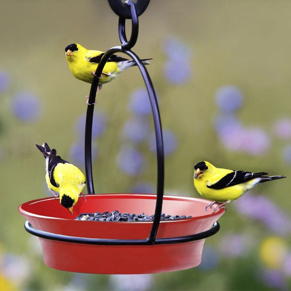Mosaic Birds Recycled Glass & Metal Cuban Hanging Bird Bath Bowl - Bird Feeders for Outdoors - Lawn Décor - Ruby Red