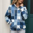 thumbnail image 2 of PFWOWB Plaid Hooded Jacket for Women Zip Up Sweatshirt Long Sleeve with Side Pockets, 2 of 4
