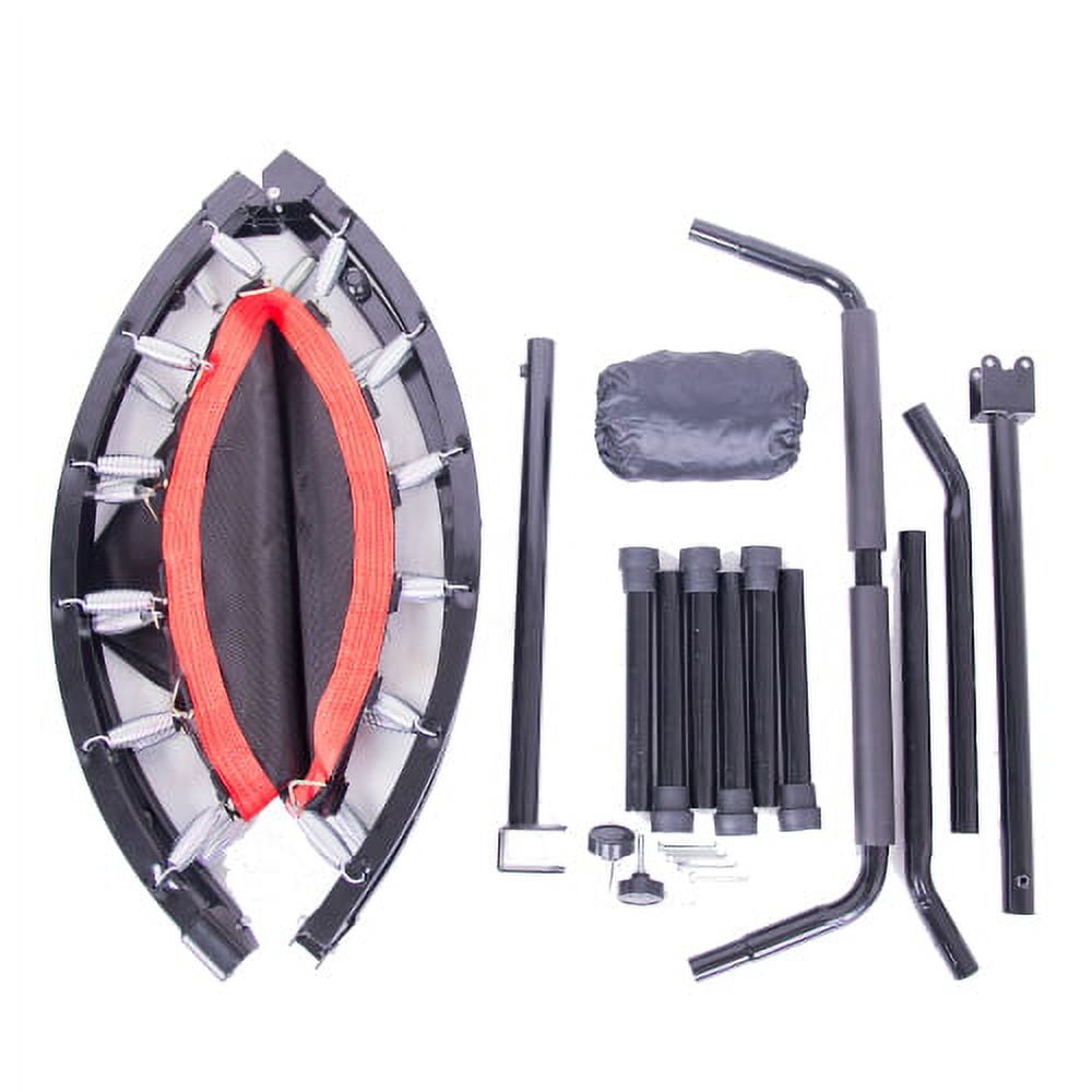 Triple Tree Mini Trampoline Foldable Fitness Rebounder with Adjustable Foam Handle, Black/Red, 39.37" x 39.37" x 45.28"