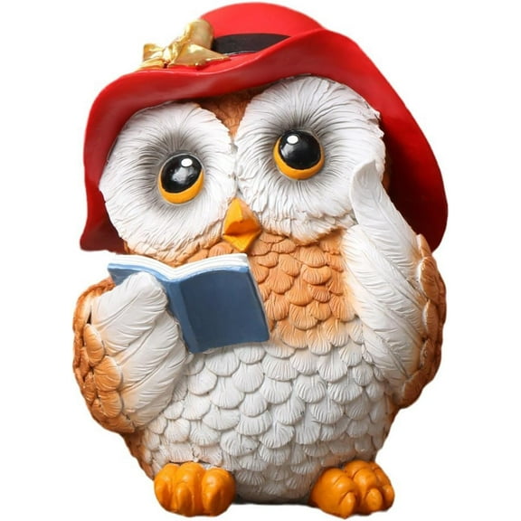 Halloween Decorations, Owl Statue, Lady Owl Statue with Red Bowler Hat, Resin Collectible Figurine - for Decor Indoor and Garden Ornaments (1PC)