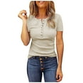 thumbnail image 2 of CHGBMOK Corset Grande Taille pour Femmes Mode Décontractée Col Rond Motif Léopard Imprimé Volants Manches Courtes Été Plage en Liquidation, 2 of 8