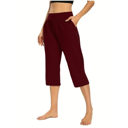 Wlynlyn Womens Plus Size Capri Pants Summer Loose Yoga Pants Comfy Workout Cropped Pants Causal Lounge Pants with Pockets Size XXL