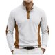 thumbnail image 1 of Tops de Verano de Manga Larga para Hombres Cuello de Pie Color Bloque Botón Abajo Camisa, Tops de Manga Larga Patchwork Blusa Casual con Ajuste Relajado, Chaqueta de Moda Ligera, 1 of 6