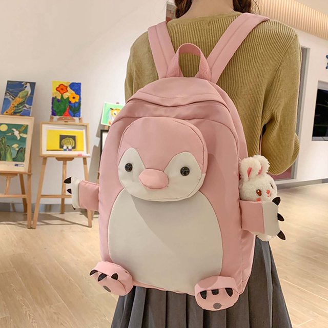 Cute And Stylish Soft Girl Penguin Backpack With Adorable Pendant For Daily Use School College Sports Travel