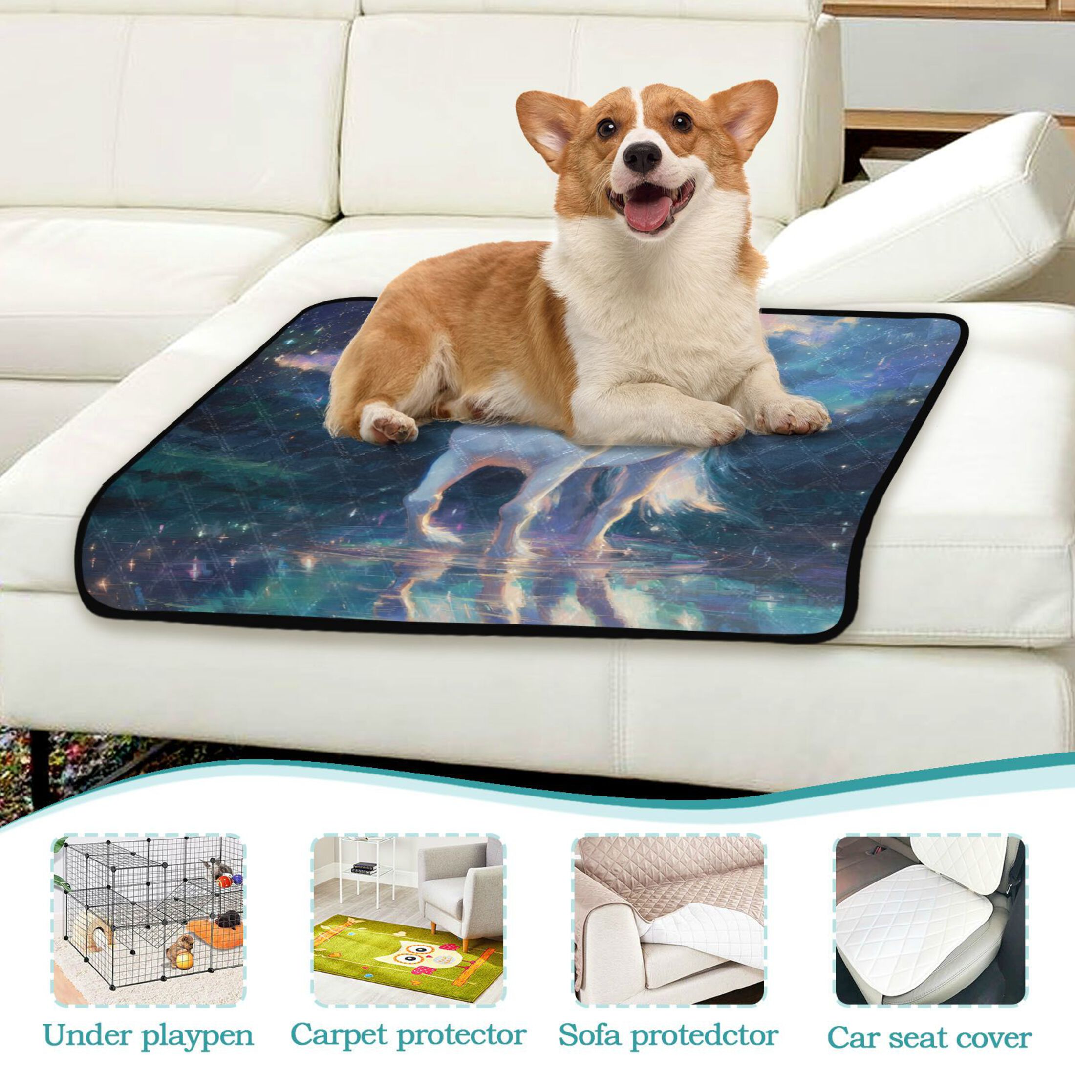 Qxltty White Unicorn Cat litter Pads Pet Set of 2 Diaper Mats Center Anti-leakage Layer Absorbent Soft and Comfortable
