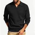 thumbnail image 5 of Men’s Long Sleeve Sweater Open V‑Neck Half Placket Textured Cable Knit Pullover Casual Relaxed Fit Collared Top, 5 of 8