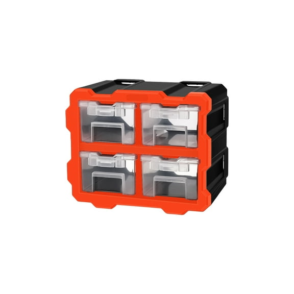 Stackable Tool Box with Clear Drawers & 4-Compartment Organizer - Wall Mountable with Dividers for Parts & Tool Storage