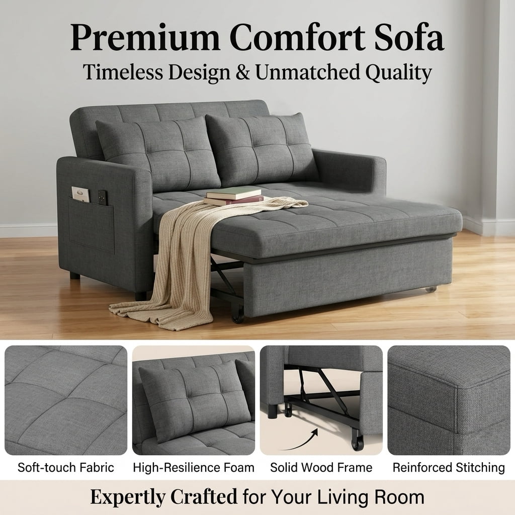 71.7"L Sofa Bed, Lofka 3-in-1 Convertible Sofa Bed with Storage, 5-Level Adjustable Back - Sleeper Couches for Living Room, Dark Grey