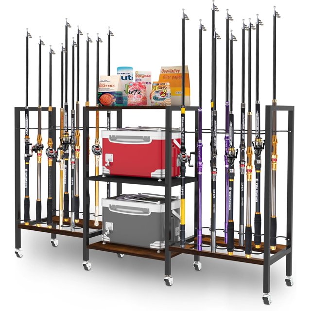 Fishing Rod Holders Fishing Pole Holder for Garage Fishing Rod Rack Stores Fishing Rods Rolling Fishing Rod Organizer Rustic and