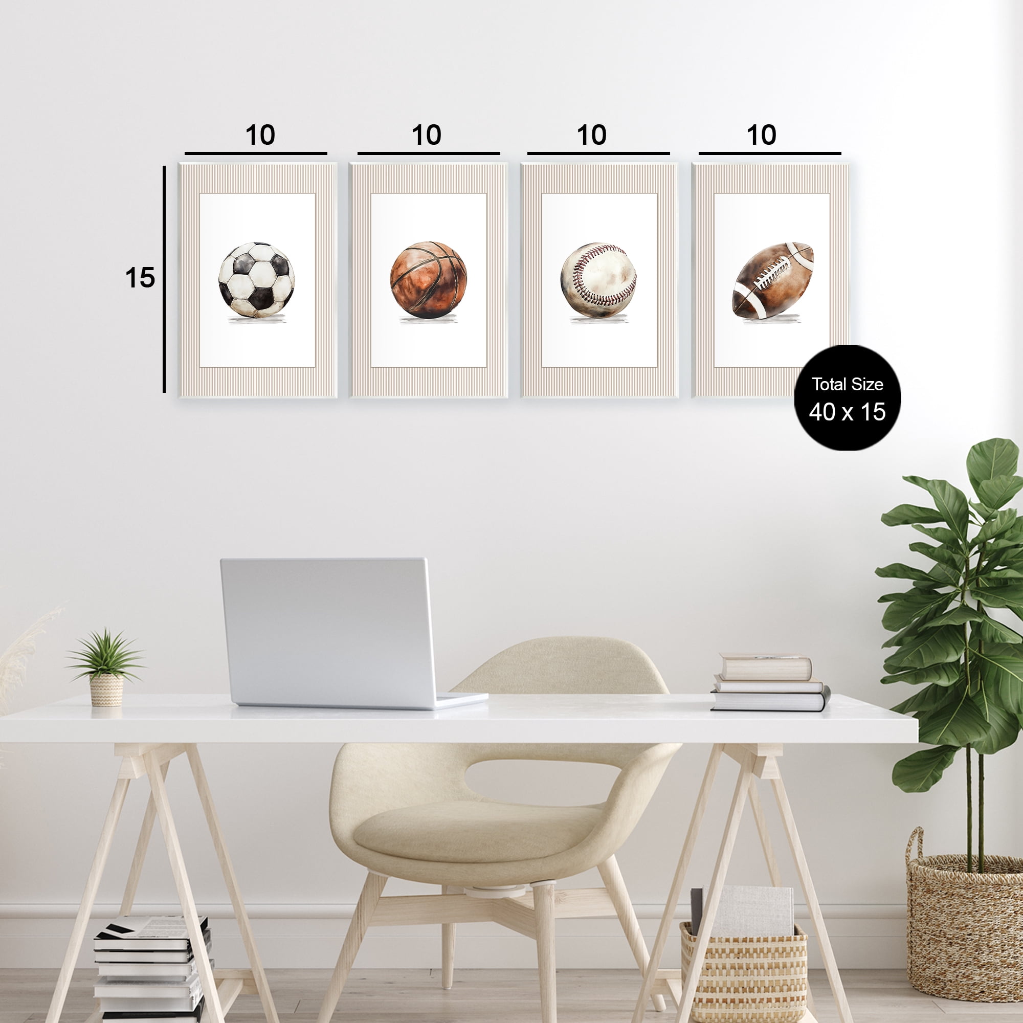 Stupell Industries Vintage Sports Beige Stripes 4 Piece Wall Plaque Art Set, design by Christine Simpson Art