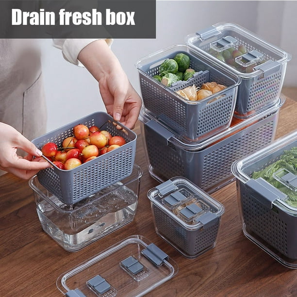 Produce Saver Refrigerator Organizer Bins for Fridge - 4.5L x 3 FreshWorks  Stackable Fridge Storage Containers with Removable Drain Tray for Produce,  Fruits, Vegetables, Meat, and Fish